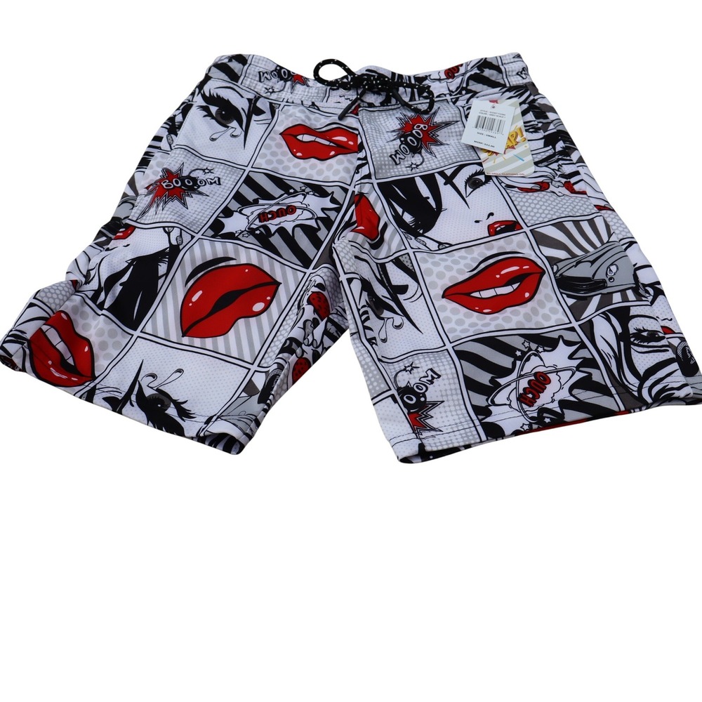 Oh Snap! By Drill Clothing Co Mens Pop Art Comic Swim Trunks Red Lips Small NEW